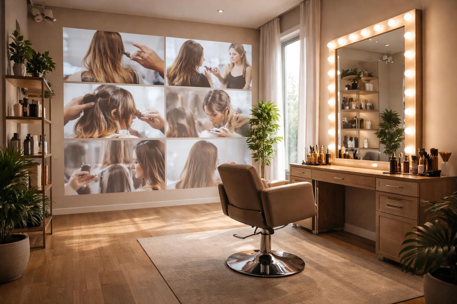 découvrez comment créer une ambiance studio coiffure professionnelle en utilisant des vidéos diffusées sur écran de projection pour dynamiser votre espace.