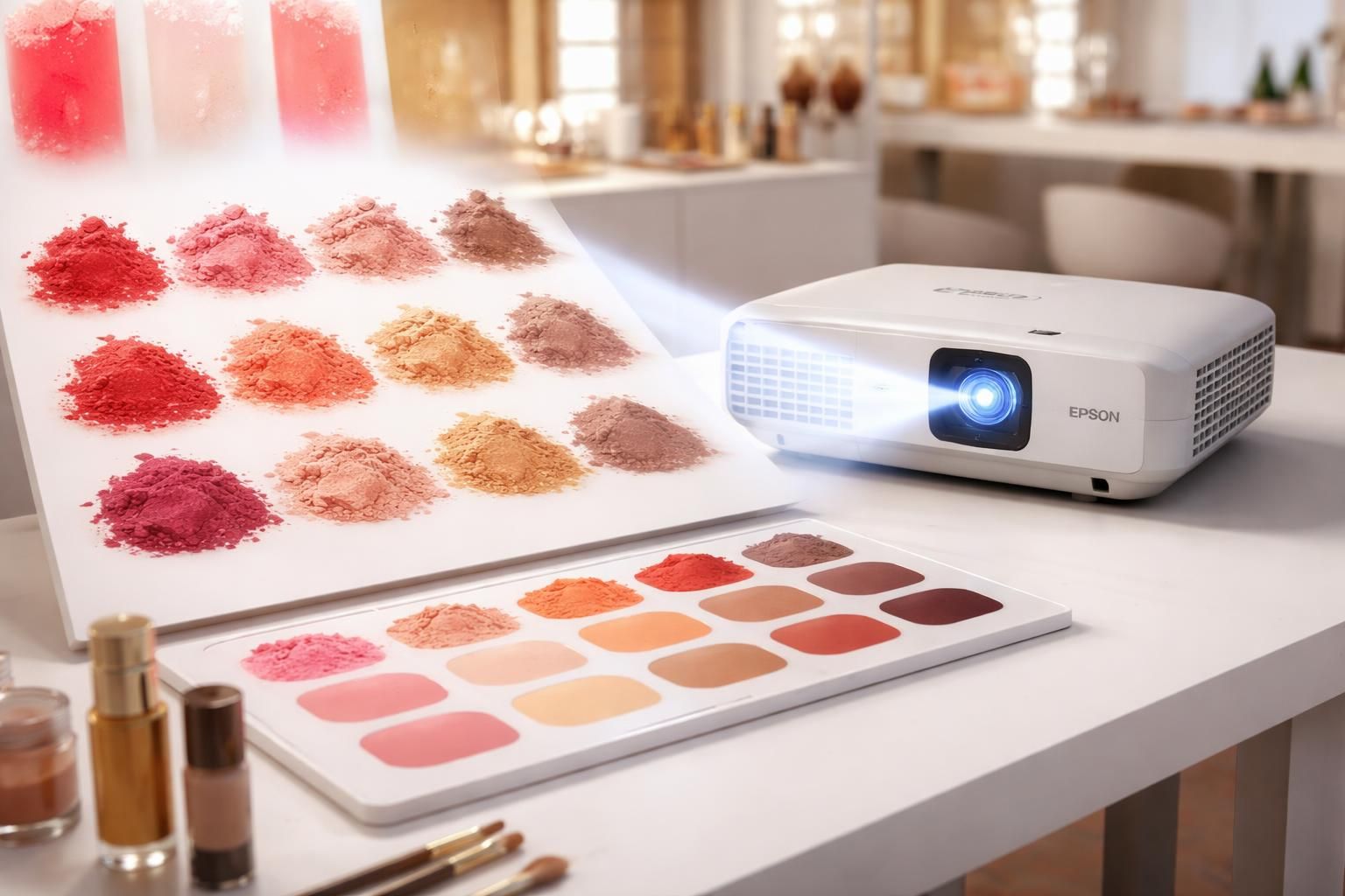 découvrez comment respecter parfaitement les teintes de pigments de maquillage grâce aux vidéoprojecteurs epson pour un rendu fidèle et professionnel.
