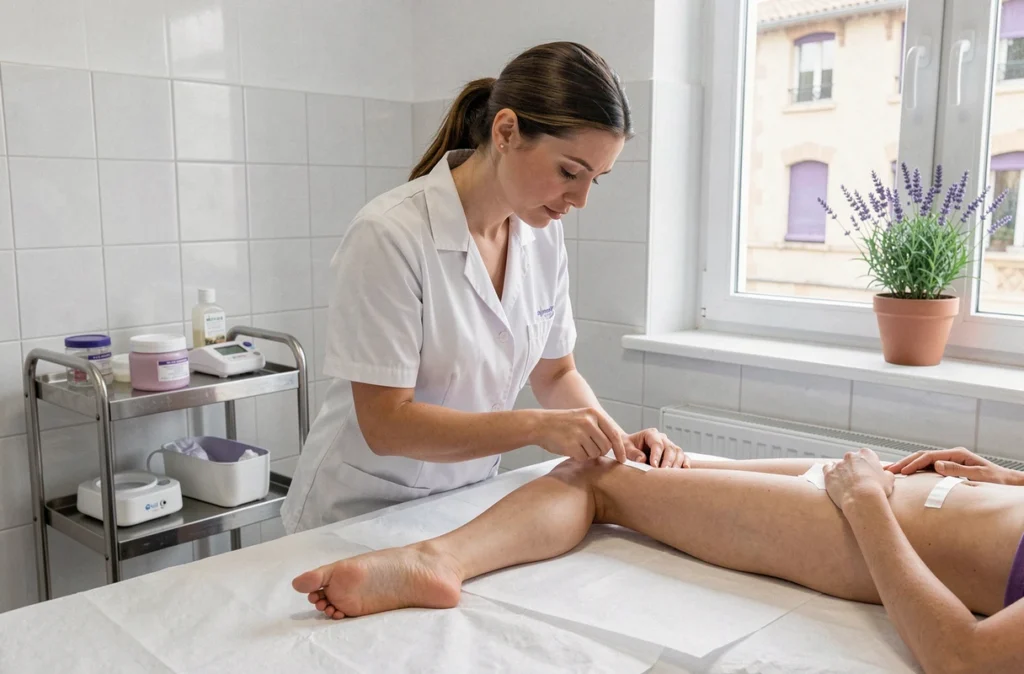 Esthéticienne réalisant un soin d'épilation professionnelle sur une cliente à l'Institut Angélique Fournial à Toulouse
